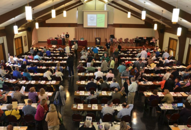 A church sanctuary full of delegates from the 2018 Moravian Church Southern Province Synod.