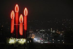 Bethlehem red candles at night