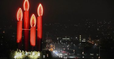 Bethlehem red candles at night