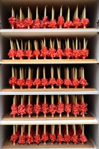 beeswax candles on shelves