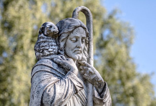 statue of Jesus with Lamb on shoulder
