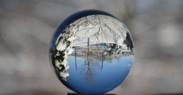 Winter scene depicted through a crystal ball