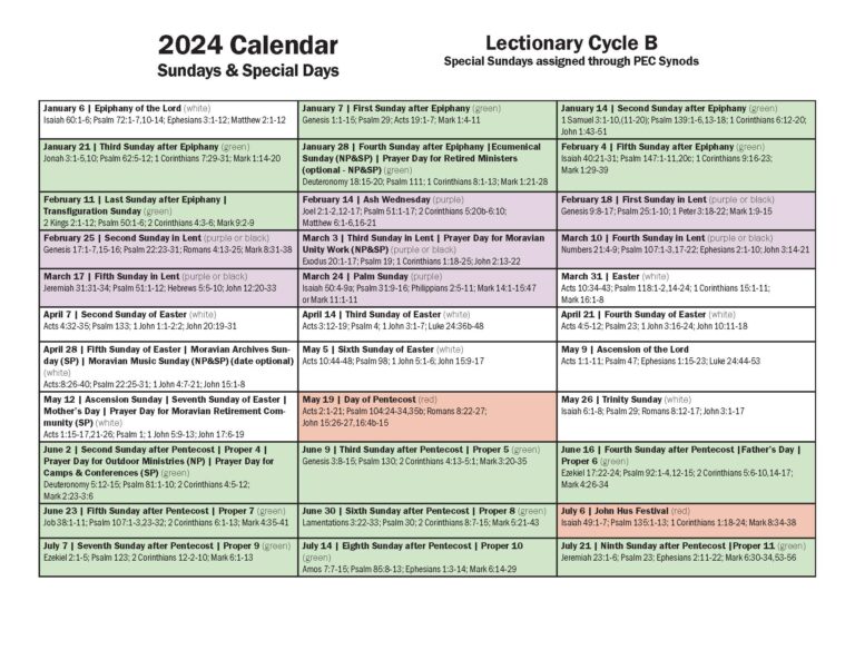 2024 Lectionary Calendar Moravian Church In America